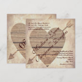 Rustic Country Barn Wood Heart Wedding Invitations Kaart (Voorkant / Achterkant)