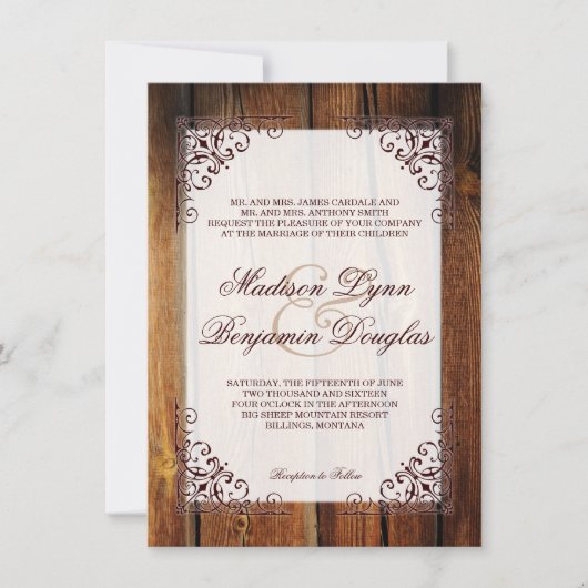 Rustic Country Barn Wood Lijst Wedding Invitations Kaart (Voorkant)