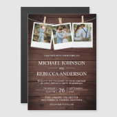 Rustic Country Barn Wood Photo Collage Wedding Magnetische Uitnodiging (Voorkant / Achterkant)