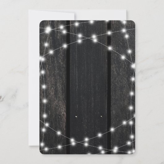 Rustic country barn wood string lights wedding kaart (Achterkant)