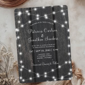 Rustic country barn wood string lights wedding kaart