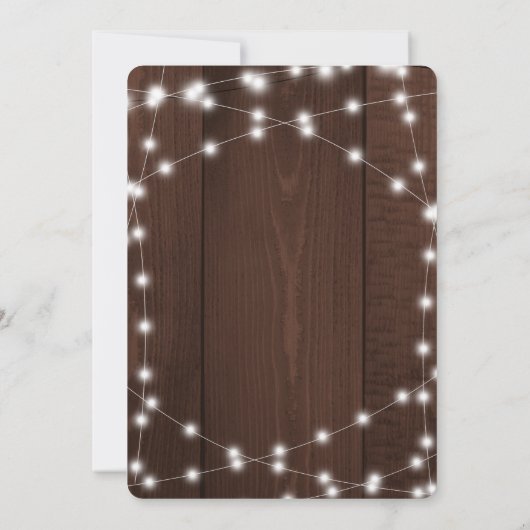 Rustic country barn wood string lights wedding kaart (Achterkant)