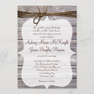 Rustic Country Barn Wood Twine Wedding Invitding Kaart