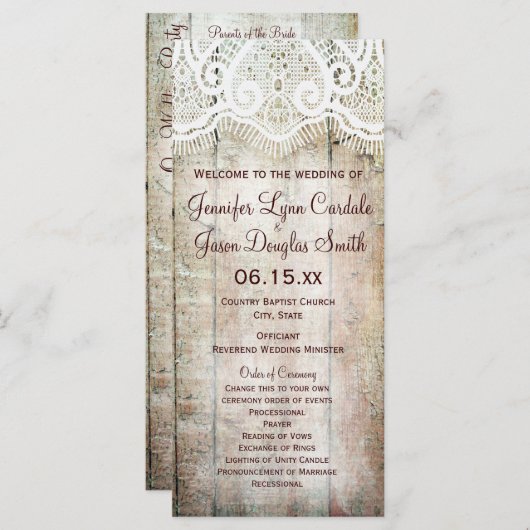 Rustic Country Barn Wood Vertical Wedding Programs Programmakaart (Voorkant / Achterkant)