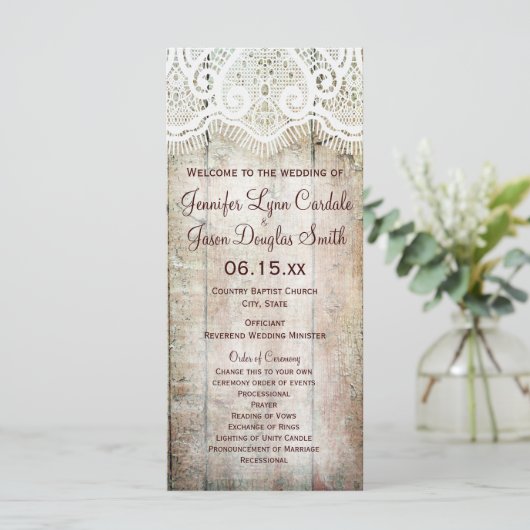 Rustic Country Barn Wood Vertical Wedding Programs Programmakaart (Staand voorkant)