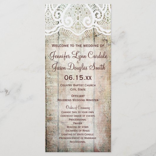 Rustic Country Barn Wood Vertical Wedding Programs Programmakaart (Voorkant)