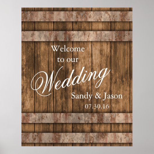 Rustic Country Barn Wood Weddenschap Welkom Poster (Voorkant)