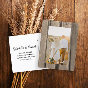 Rustic Country Barn Wood Wedding Foto Aankondigingskaart