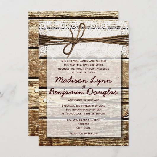Rustic Country Barn Wood Wedding Invitations Kaart (Voorkant / Achterkant)
