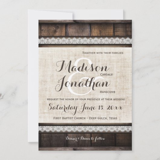Rustic Country Barn Wood Wedding Invitations Kaart (Voorkant)