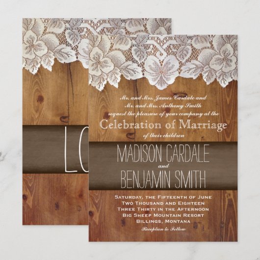 Rustic Country Barn Wood Wedding Invitations Kaart (Voorkant / Achterkant)