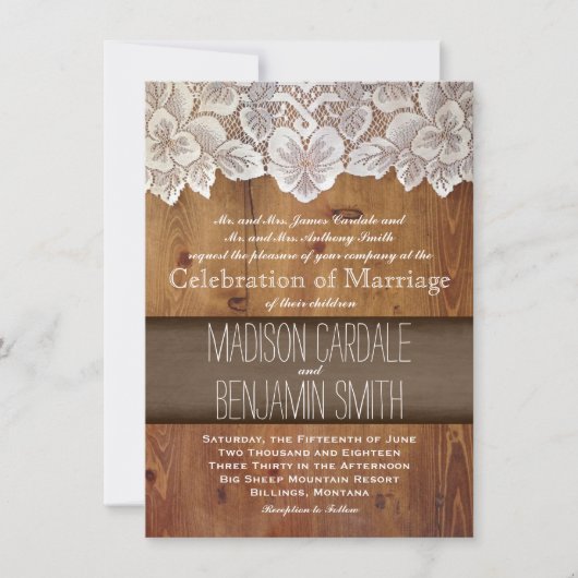 Rustic Country Barn Wood Wedding Invitations Kaart (Voorkant)