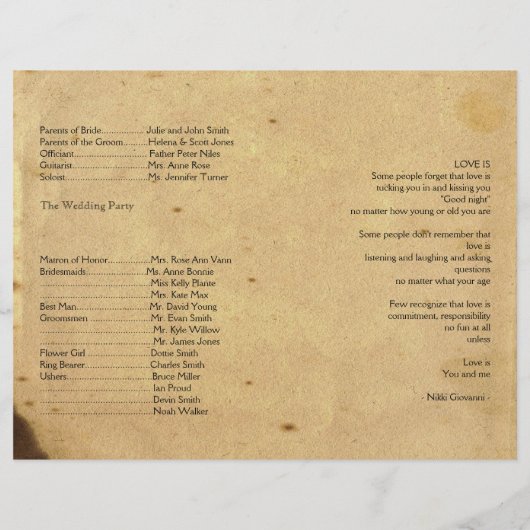 Rustic Country Barn Wood Wedding Programme (Achterkant)