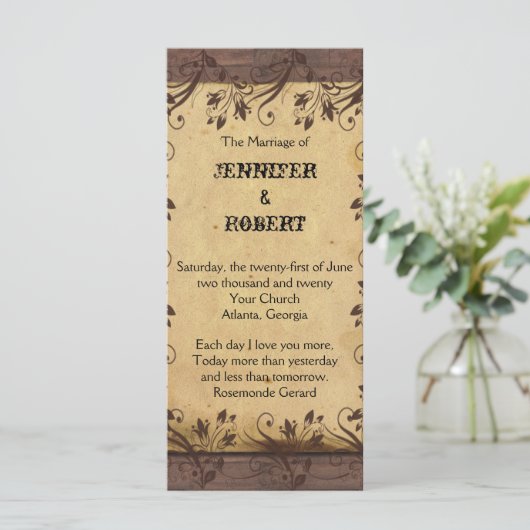 Rustic Country Barn Wood Wedding Programme Programmakaart (Staand voorkant)