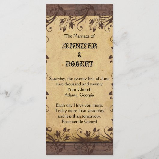 Rustic Country Barn Wood Wedding Programme Programmakaart (Voorkant)