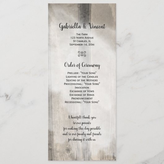 Rustic Country Barn Wood Wedding Programme Programmakaart (Voorkant)