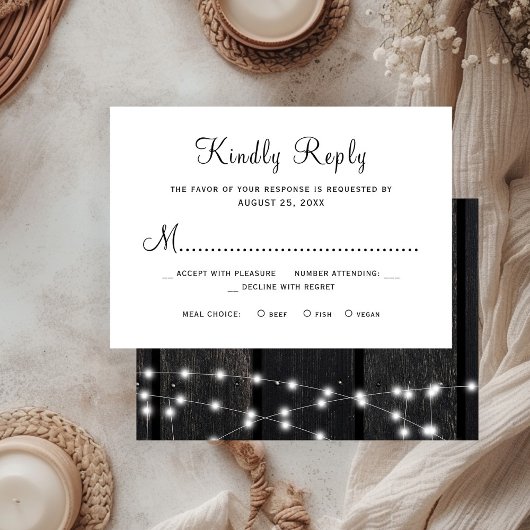 Rustic country barn wood wedding RSVP kaartje