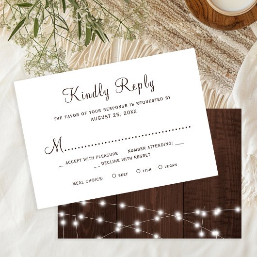 Rustic country barn wood wedding RSVP kaartje