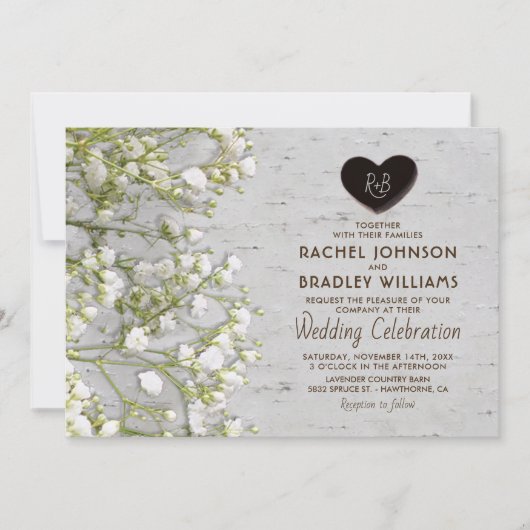 Rustic Country Birch Tree Baby's Breath Wedding Kaart (Voorkant)