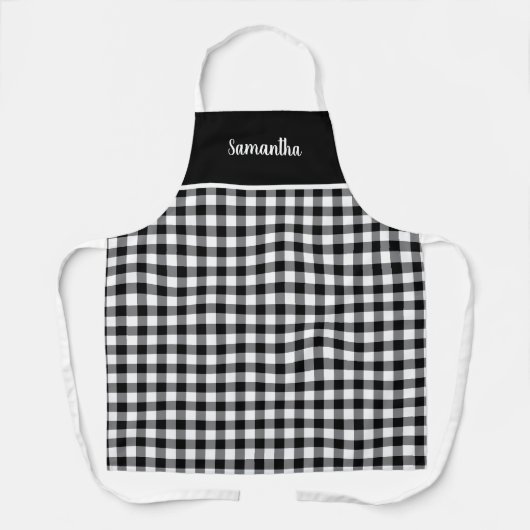 Rustic Country Black Gingham Name Persoonlijk Schort (Voorkant)