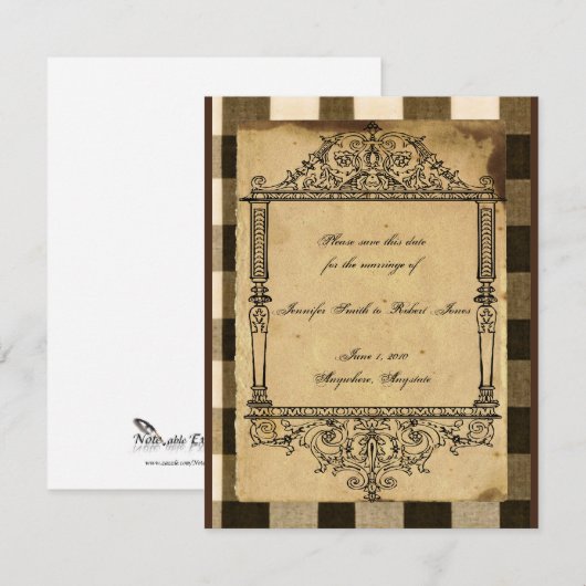 Rustic Country Black Sepia Checks Save the Date Kaart (Voorkant / Achterkant)
