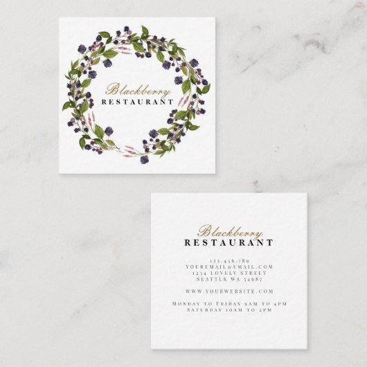 Rustic Country Blackberry Herfst Autumn Wreath Vierkante Visitekaartje (Voorkant / Achterkant)