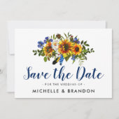 Rustic Country Blauw en Geel Save the Date (Voorkant)