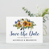 Rustic Country Blauw en Geel Save the Date (Staand voorkant)