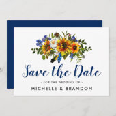 Rustic Country Blauw en Geel Save the Date (Voorkant / Achterkant)