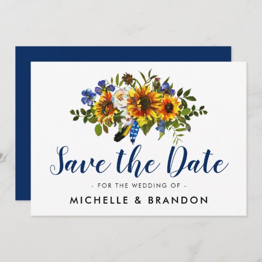 Rustic Country Blauw en Geel Save the Date (Voorkant / Achterkant)