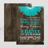 Rustic Country Blauwgroen Daisy Wood Wedding Invit Kaart (Voorkant / Achterkant)