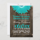 Rustic Country Blauwgroen Daisy Wood Wedding Invit Kaart (Voorkant)