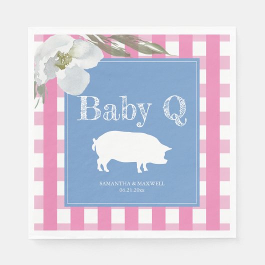 Rustic Country Bloemen en Varken Gingham Baby's Servet (Voorkant)