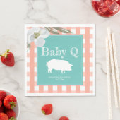 Rustic Country Bloemen en Varken Gingham Baby's Servet (Insitu)