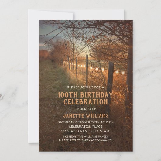 Rustic Country Boerderij 100th Birthday Invitation Kaart (Voorkant)