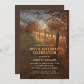 Rustic Country Boerderij 100th Birthday Invitation Kaart (Voorkant / Achterkant)
