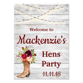 Rustic Country Boho Hens Party Marsala WelcomeSign Foto Afdruk