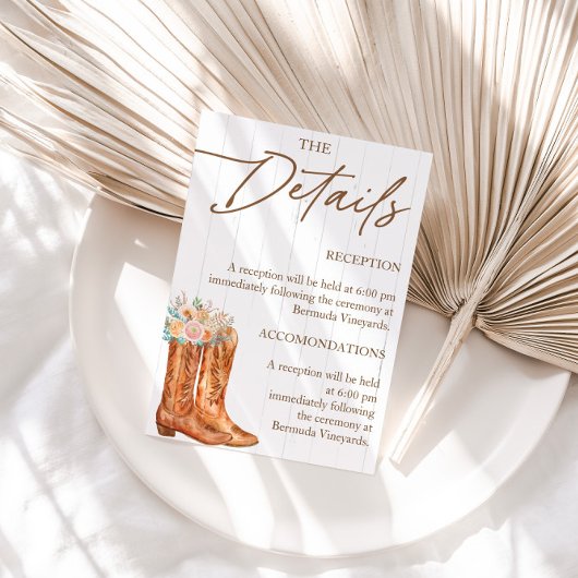 Rustic Country Boots & Pet Vrijgezellenfeest Detai Informatiekaartje