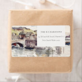 Rustic Country Bridge Riverside Waterverf Adres Etiket (Insitu)