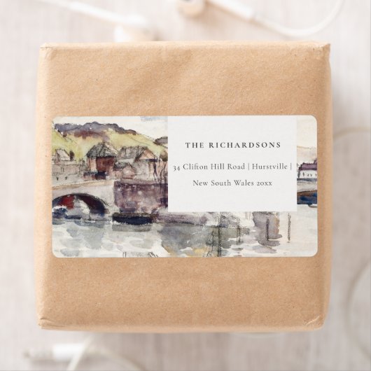 Rustic Country Bridge Riverside Waterverf Adres Etiket (Insitu)