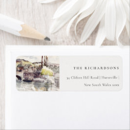 Rustic Country Bridge Riverside Waterverf Adres Etiket