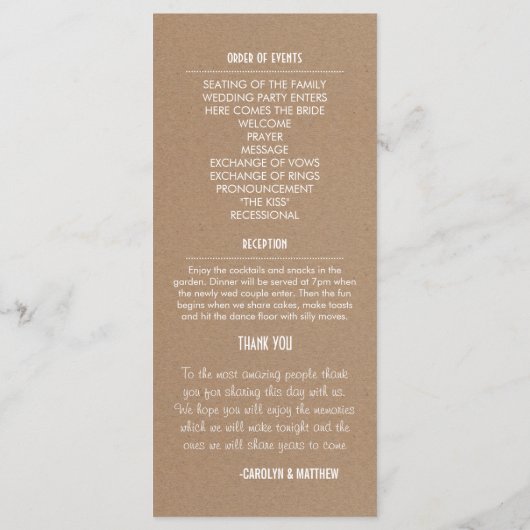 Rustic Country Brown huwelijksprogramma 2 Programmakaart (Achterkant)