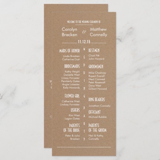 Rustic Country Brown huwelijksprogramma 2 Programmakaart (Voorkant / Achterkant)