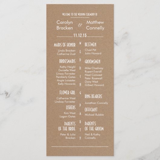 Rustic Country Brown huwelijksprogramma 2 Programmakaart (Voorkant)