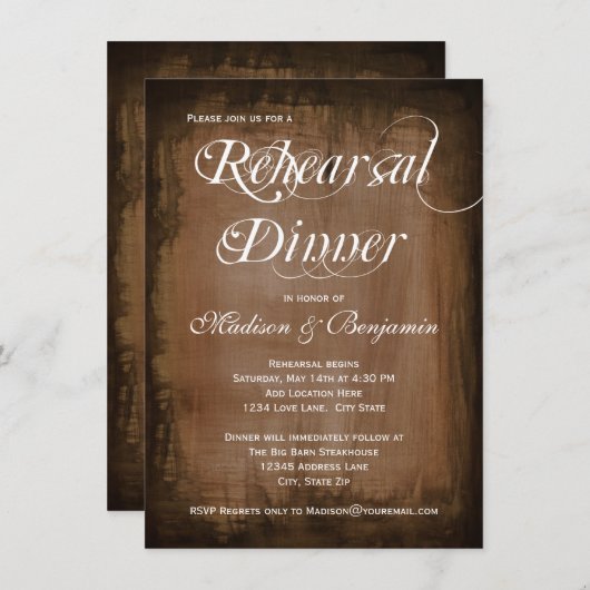 Rustic Country Brown Rehearsal Dinner Invitations Kaart (Voorkant / Achterkant)