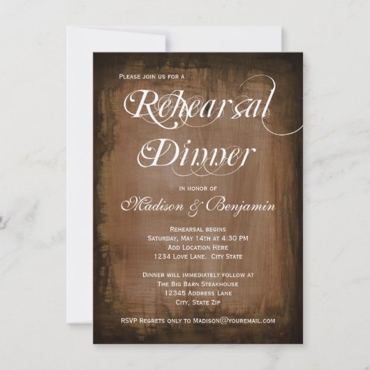 Rustic Country Brown Rehearsal Dinner Invitations Kaart (Voorkant)
