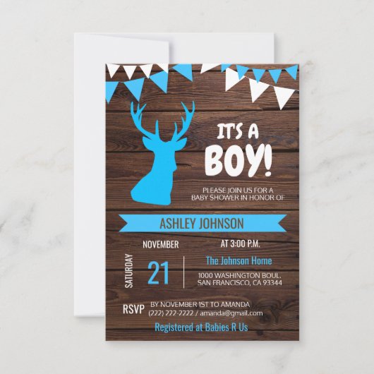 Rustic Country Buck Deer BOY Baby shower nodigt ui Kaart (Voorkant)
