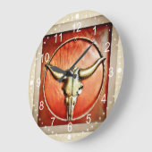 Rustic Country Bull Horns Faux Leather Design Grote Klok (Hoek)