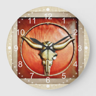 Rustic Country Bull Horns Faux Leather Design Grote Klok