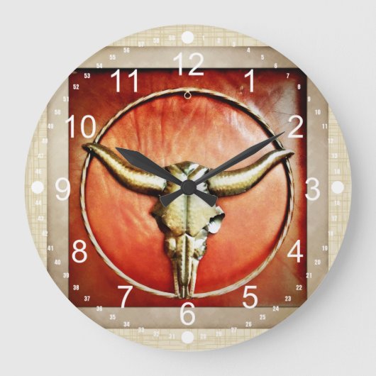 Rustic Country Bull Horns Faux Leather Design Grote Klok (Voorkant)